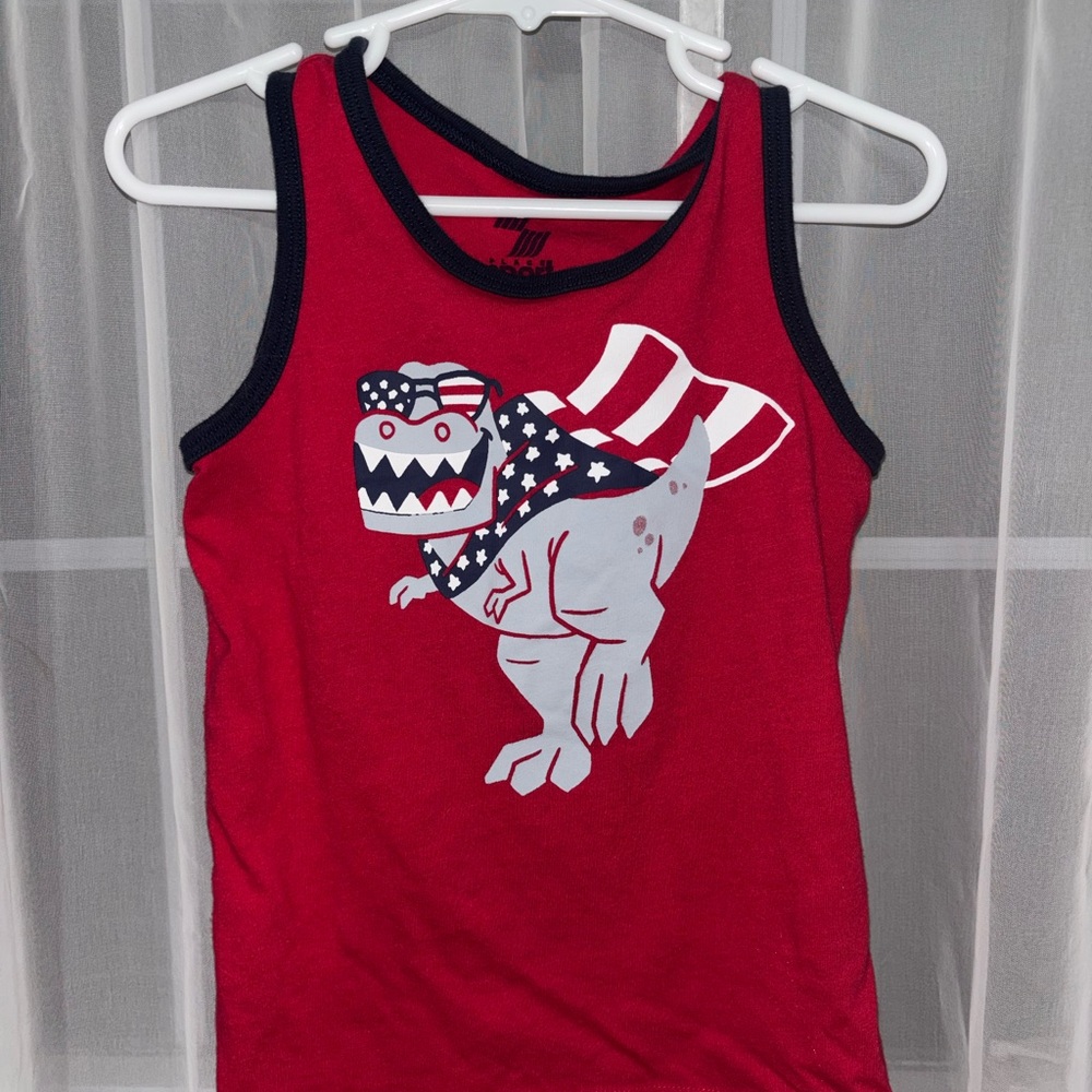 Patriotic Dino Red Tank Top for Kids
